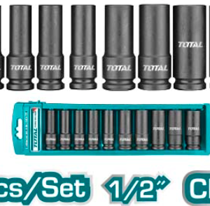 JUEGO COPAS DE IMPACTO 1/2" INDUSTRIAL LARGA 78MM 10PZ 10-24MM TOTAL THKISD12102L