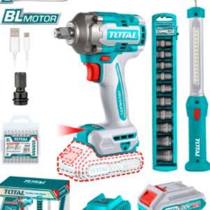 PISTOLA DE IMPACTO INALAMBRICA 1/2 20V 400NM INCLUYE 2 BATERIAS 1 CARGADOR 1 LAMPARA 1 ADAPTADOR , COPAS Y 10 PUNTAS TALADRO TOTAL UTOSLI23048