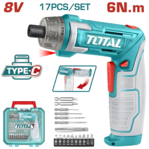 ATORNILLADOR INALAMBRICO 1/4 8V, 6N.M ESTUCHE PLASTICO + 17 PIEZAS TOTAL TSDLI08025