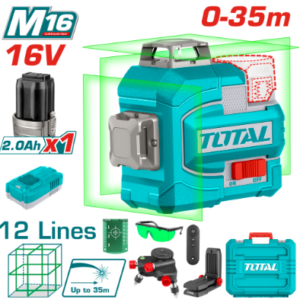 NIVEL LASER 0-35M LUZ VERDE 3D 12 LINEAS 16V 1 BATERIA INDUSTRIAL TOTAL UTLL301201