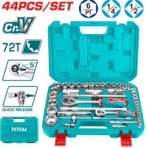 JUEGO DE COPAS CON RATCHET 1/4 + 1/2 X 44PZ INDUSTRIAL TOTAL THT421441