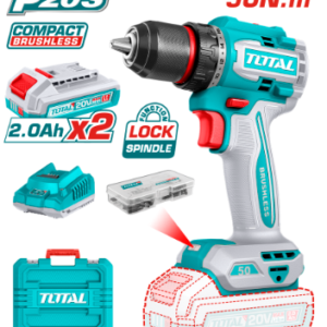 TALADRO ATORNILLADOR INALAMBRICO 1/2" 50NM 20V INCLUYE 2 BATERIAS 2.0AH, 1 CARGADOR Y ACCESORIOS INDUSTRIAL TOTAL UTDLI205062