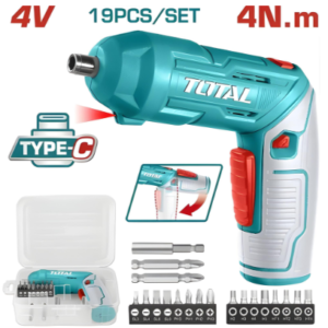 ATORNILLADOR INALÁMBRICO 1/4 4V ESTUCHE PLASTICO + 16 PUNTAS TALADRO DE 25MM, 2 DE 50MM TOTAL TSDLI0442