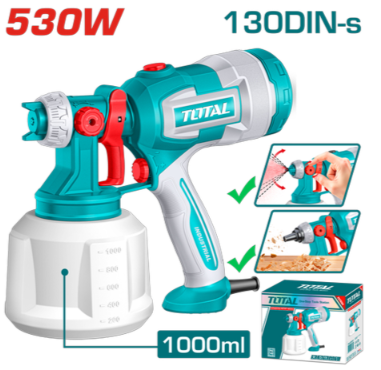 PISTOLA DE PINTAR ELECTRICA 1000ML 530W INCLUYE AGUJA DE LIMPIEZA Y DOS BOQUILLAS,INDUSTRIAL TOTAL UTT4506