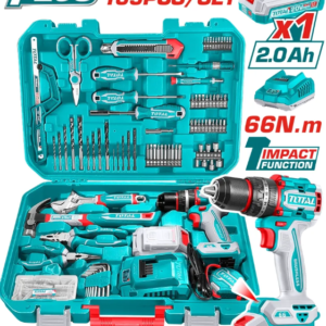 TALADRO INALAMBRICO 1/2 20V 66NM + BATERIA 20V + KIT DE HERRAMIENTAS 165 PZ TOTAL UTHKTHP11652