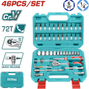 JUEGO DE COPAS CON RATCHET 1/4 MM 46PZ TOTAL THT141462