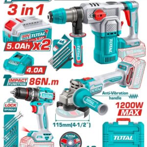 COMBO INALAMBRICO 20V ROTOMARTILLO 4.5J+PULIDORA 1200W+TALADRO PERCUTOR 1/2 86NM TOTAL UTOSLI251195