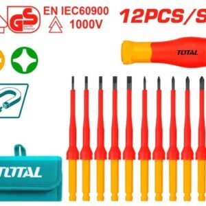 DESTORNILLADOR AISLADO 1000V INDUSTRIAL JUEGO X 12 PZ INTERCAMBIABLE TOTAL THKISD1201