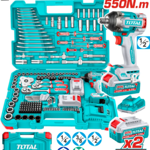 PISTOLA DE IMPACTO INALAMBRICA 1/2″ 550Nm + 2 BATERÍAS 4 Ah + KIT DE HERRAMIENTAS 172PZ TOTAL UTHKTHP41728