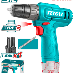 TALADRO INALAMBRICO 3/8" 12V 20NM INCLUYE 1 BATERIA 1.5AH, 1 PUNTA DESTORNILLADOR TOTAL TDLI12456