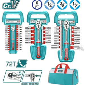 KIT DE COPAS Y RATCHET 1/4,3/8,1/2 Y MALETA PORTA HERRAMIENTAS 13" TOTAL TOS23092