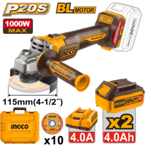 PULIDORA INALAMBRICA 20V 4-1/2 VVR INCLUYE 10 DISCOS 2 BATERIAS 4AH Y CARGADOR INGCO UCAGLI271532