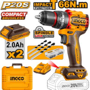 TALADRO PERCUTOR INALAMBRICO 20V 1/2 66NM 2 BATERÍAS Y CARGADOR INGCO UCIDLI20668